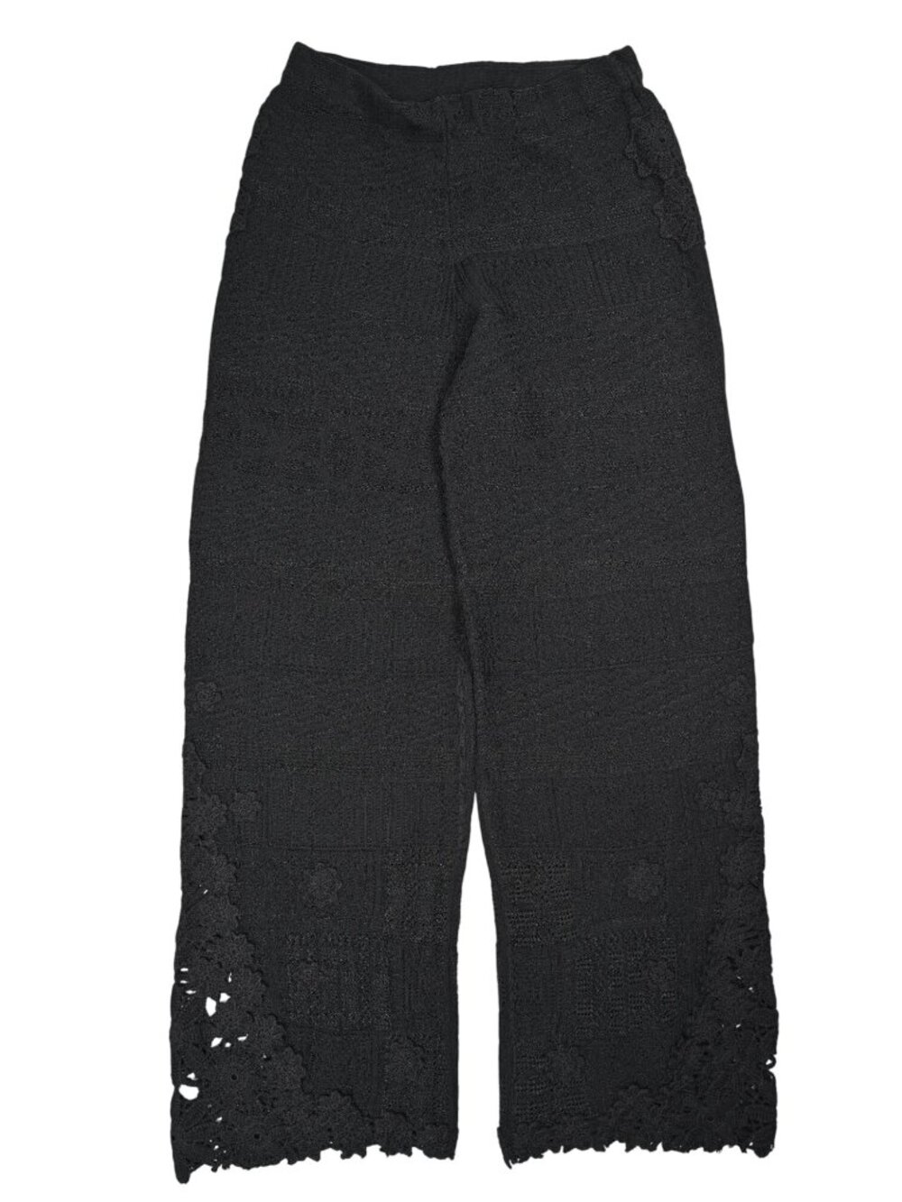Maje Crocheted Lace-Paneled Jacquard Knit Wide Leg Pants in Black